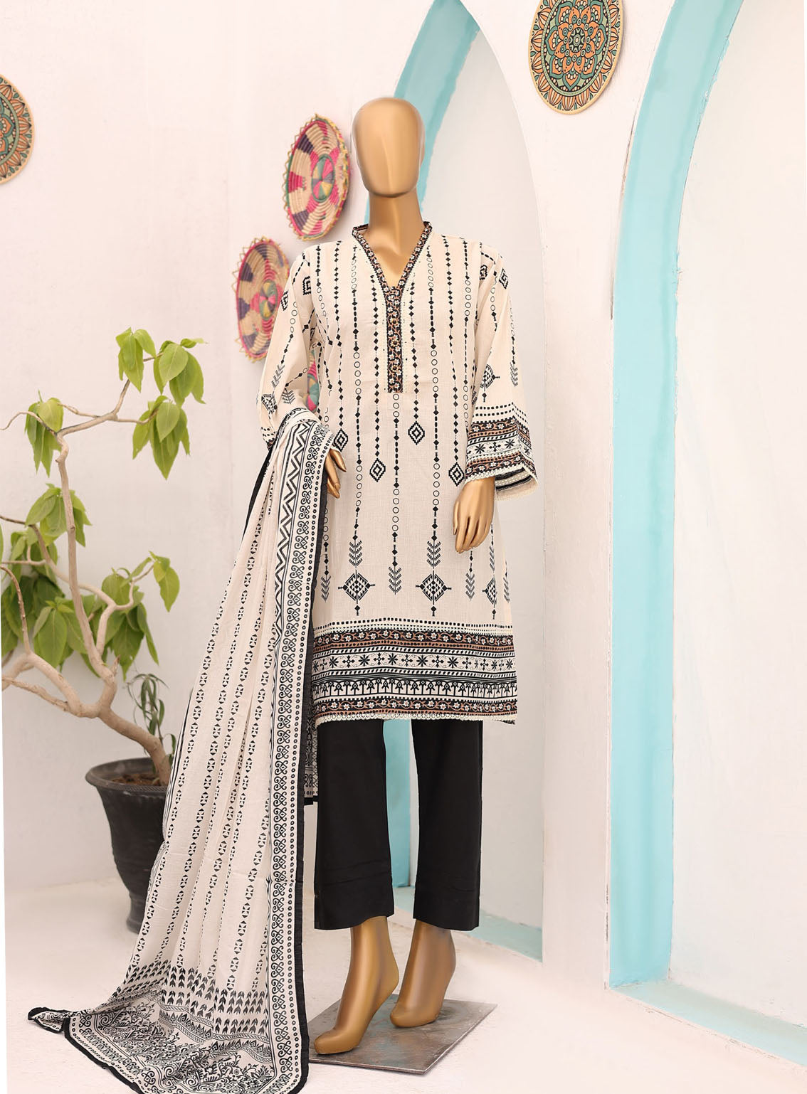 Bin Saeed Black & White Lawn 3 Piece Stitched Suit - BS24BWL BS-04 Bin Saeed Black & White Lawn 3 Piece Stitched Suit - BS24BWL BS-04
