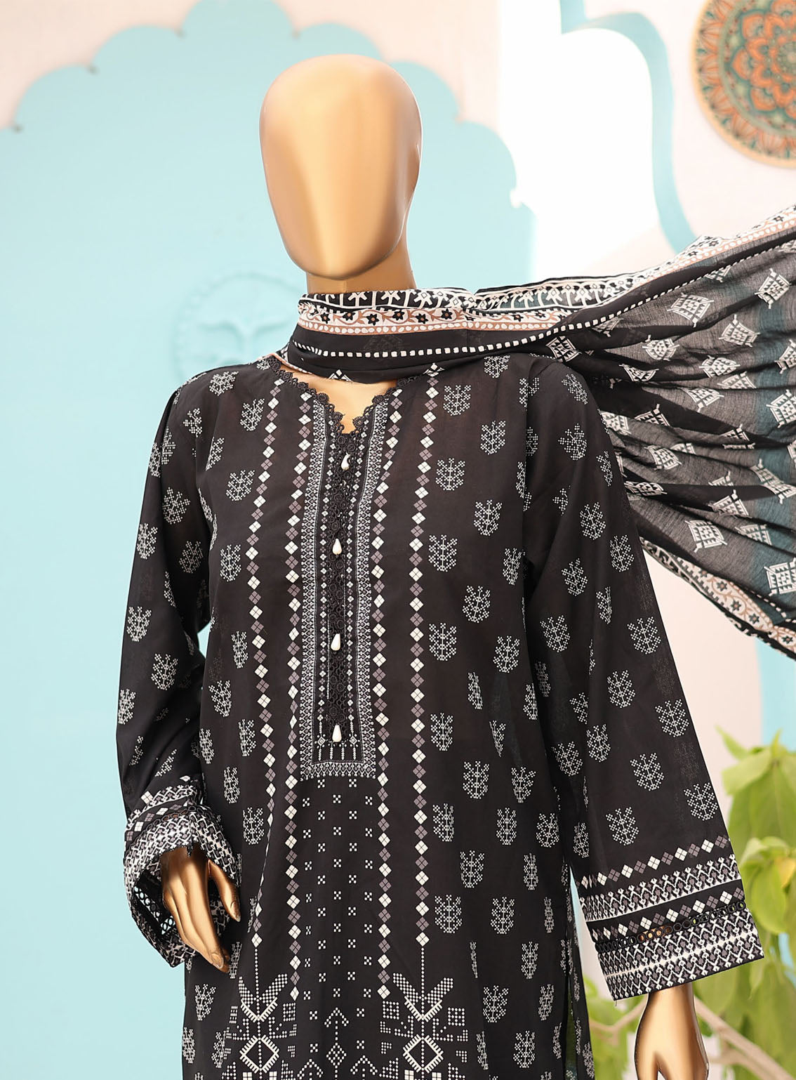 Bin Saeed Black & White Lawn 3 Piece Stitched Suit - BS24BWL BS-05 Bin Saeed Black & White Lawn 3 Piece Stitched Suit - BS24BWL BS-05