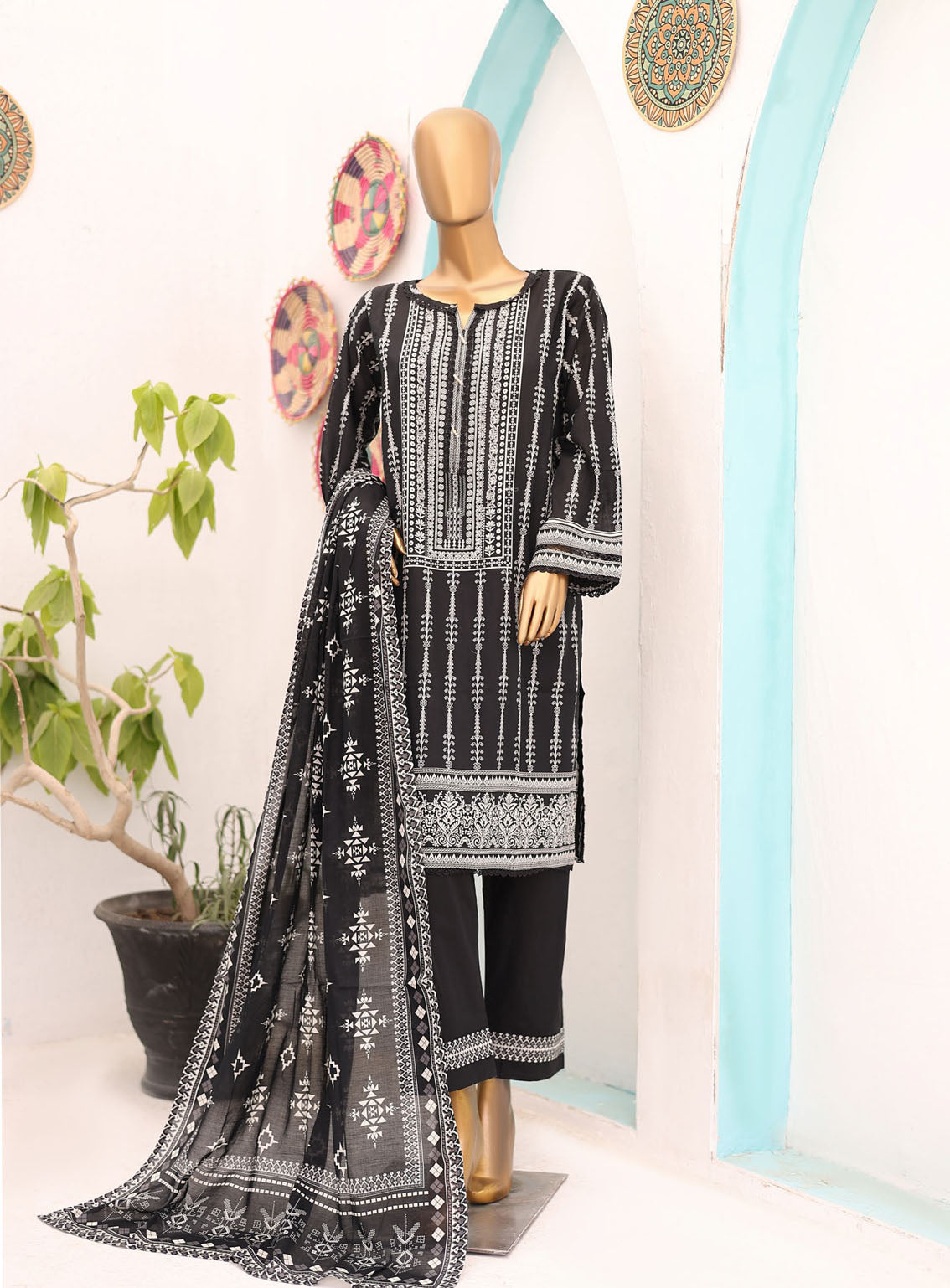 Bin Saeed Black & White Lawn 3 Piece Stitched Suit - BS24BWL BS-06 Bin Saeed Black & White Lawn 3 Piece Stitched Suit - BS24BWL BS-06