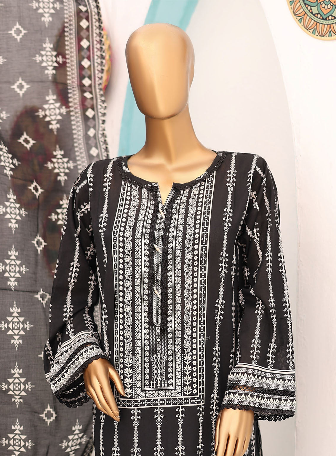 Bin Saeed Black & White Lawn 3 Piece Stitched Suit - BS24BWL BS-06 Bin Saeed Black & White Lawn 3 Piece Stitched Suit - BS24BWL BS-06