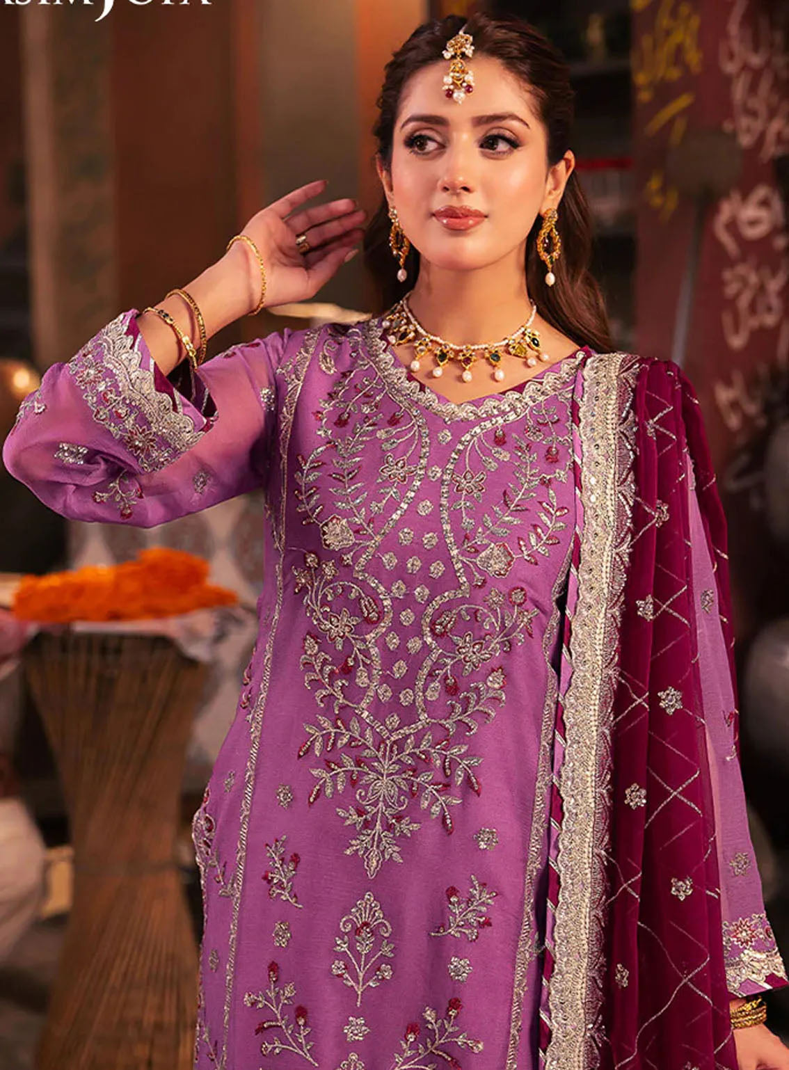 Chamkeeli By Asim Jofa Luminous Luxe Festive Embroidered Chiffon 3 Piece Unstitched Suit AJ24CF AJKK-28 Chamkeeli By Asim Jofa Luminous Luxe Festive Embroidered Chiffon 3 Piece Unstitched Suit AJ24CF AJKK-28