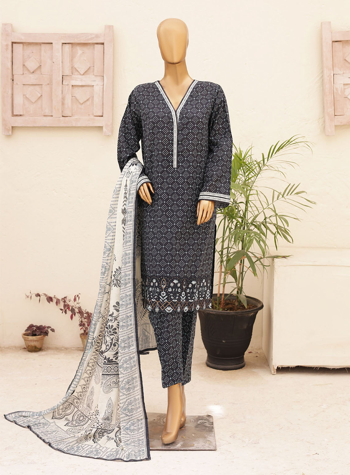 Chand Bagh By Bin Saeed Embroidered Lawn 3 Piece Stitched Suit - BS24CBEL D-147 Chand Bagh By Bin Saeed Embroidered Lawn 3 Piece Stitched Suit - BS24CBEL D-147