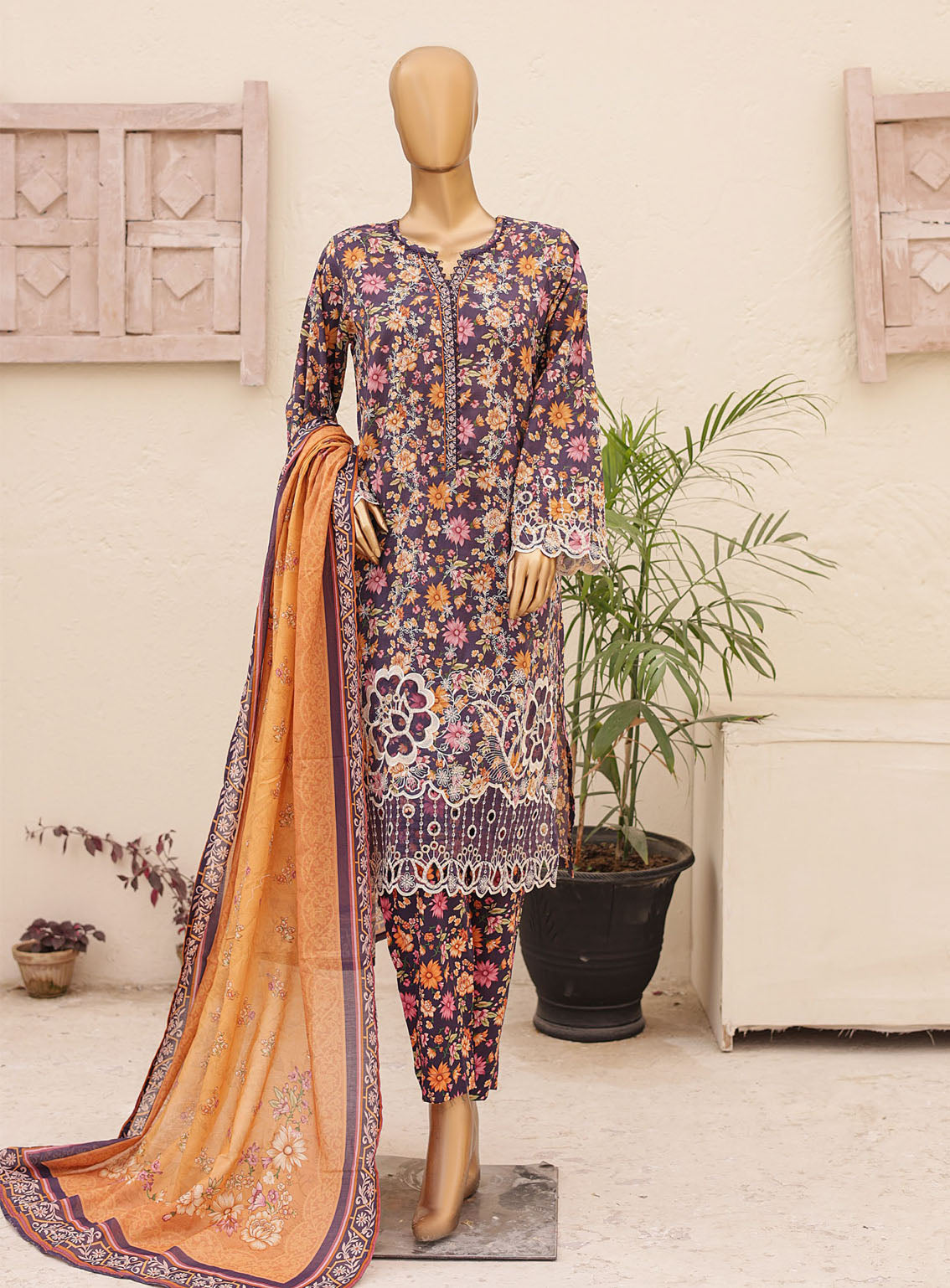 Chand Bagh By Bin Saeed Embroidered Lawn 3 Piece Stitched Suit - BS24CBEL D-32 Chand Bagh By Bin Saeed Embroidered Lawn 3 Piece Stitched Suit - BS24CBEL D-32