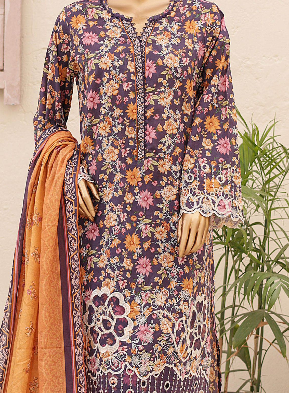 Chand Bagh By Bin Saeed Embroidered Lawn 3 Piece Stitched Suit - BS24CBEL D-32 Chand Bagh By Bin Saeed Embroidered Lawn 3 Piece Stitched Suit - BS24CBEL D-32