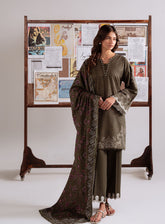 Cross Stitch Embroidered Khaddar 3 Piece Unstitched Suit CS25WKLM D-07 OLIVE CHARM