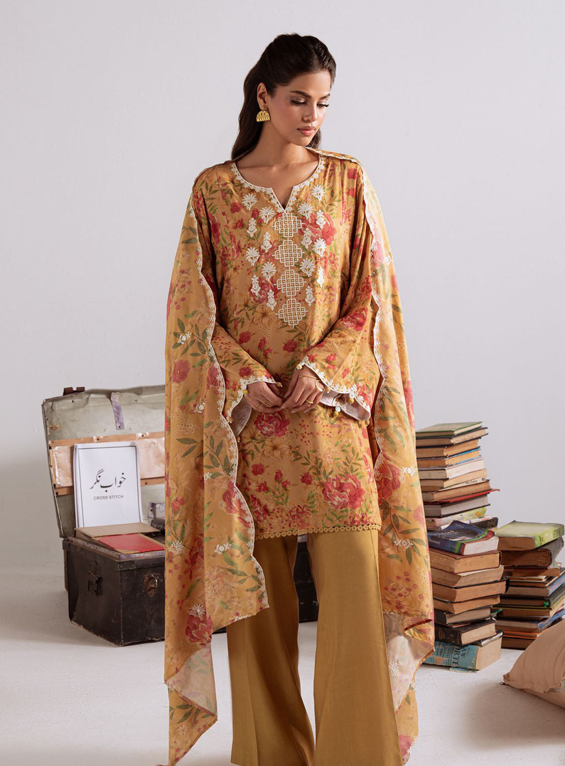 Cross Stitch Embroidered Linen 3 Piece Unstitched Suit CS25WKLM D-14 MUSTARD ORCHID Cross Stitch Embroidered Linen 3 Piece Unstitched Suit CS25WKLM D-14 MUSTARD ORCHID