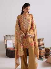 Cross Stitch Embroidered Linen 3 Piece Unstitched Suit CS25WKLM D-14 MUSTARD ORCHID