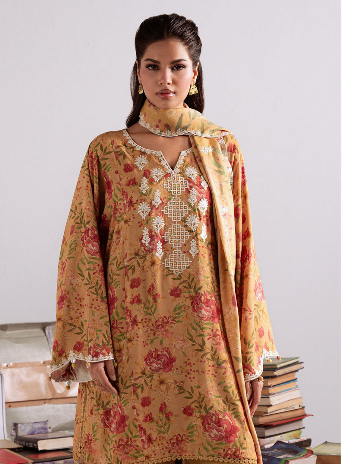 Cross Stitch Embroidered Linen 3 Piece Unstitched Suit CS25WKLM D-14 MUSTARD ORCHID Cross Stitch Embroidered Linen 3 Piece Unstitched Suit CS25WKLM D-14 MUSTARD ORCHID