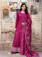 Cross Stitch Embroidered Marina 3 Piece Unstitched Suit CS25WKLM D-22 FUCHSIA THREAD