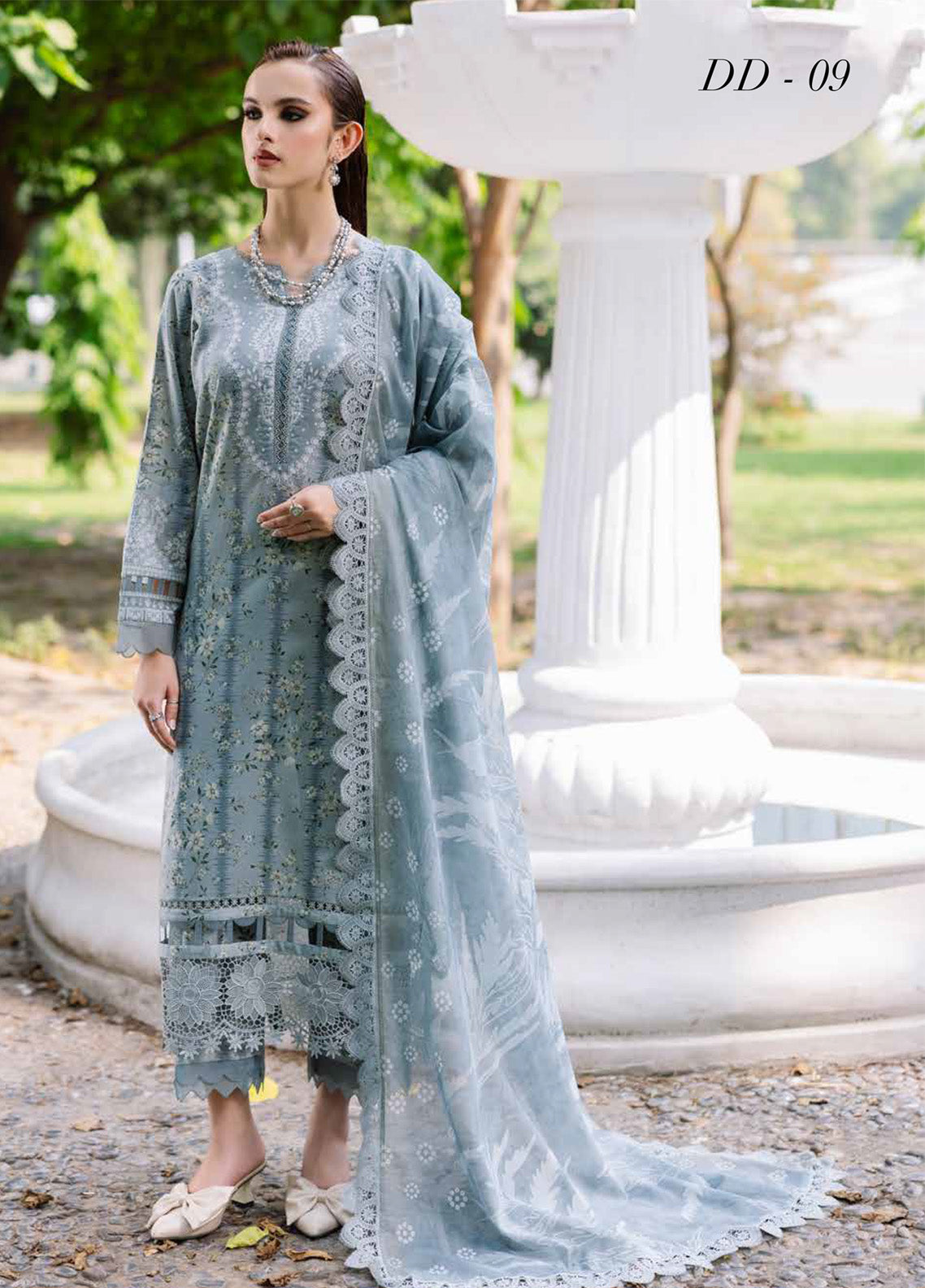 Daily Delights By Nureh Chikankari Embroidered Lawn 3 Piece Unstitched Suit NU25DD D-09 Daily Delights By Nureh Chikankari Embroidered Lawn 3 Piece Unstitched Suit NU25DD D-09