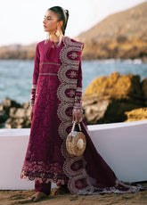 Dastan By AJR Couture Embroidered Lawn 3 Piece Unstitched Suit AJR25DLL D-02 CHEERY WINE