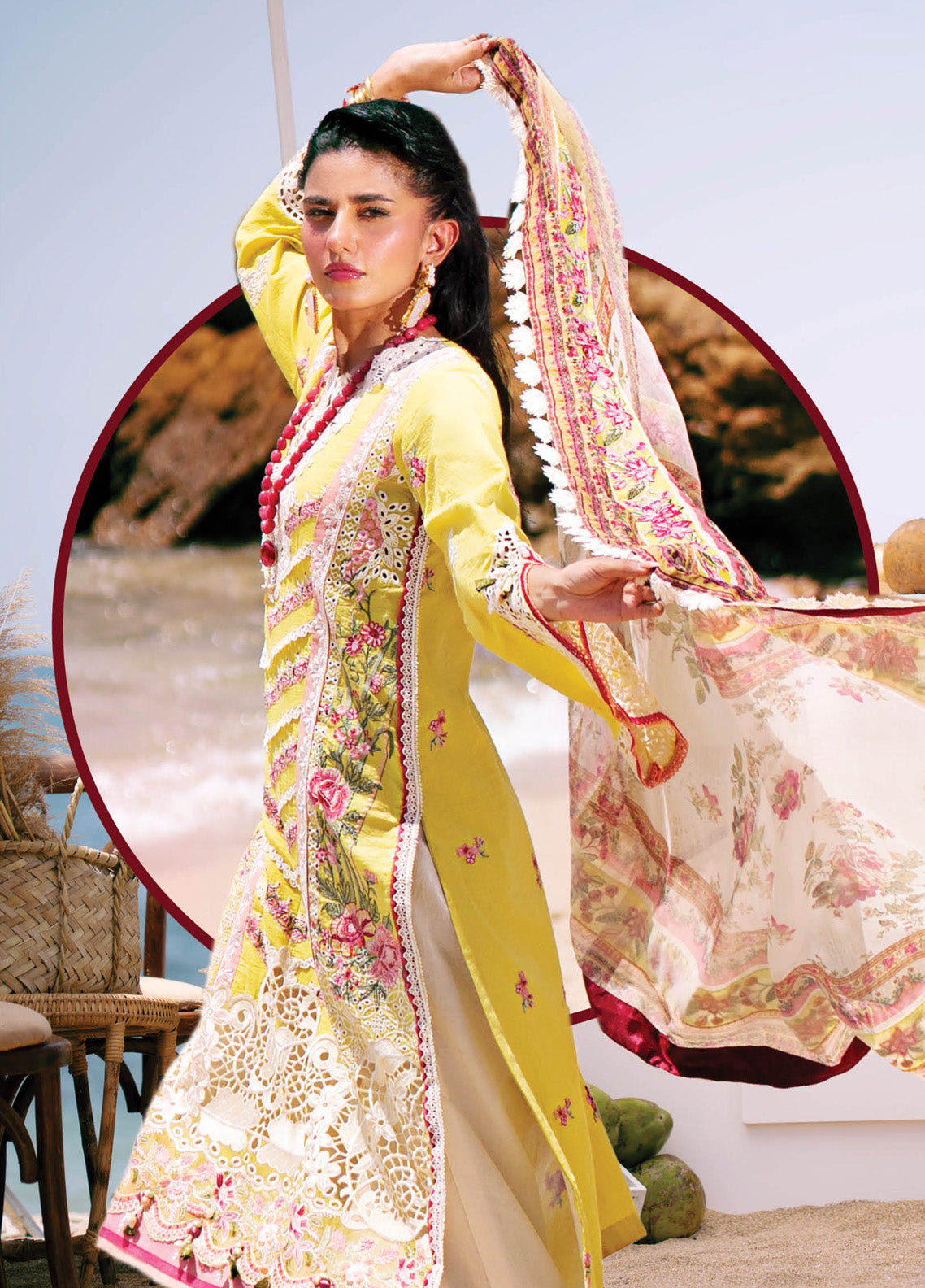 Dastan By AJR Couture Embroidered Lawn 3 Piece Unstitched Suit AJR25DLL D-06 SUNSET Dastan By AJR Couture Embroidered Lawn 3 Piece Unstitched Suit AJR25DLL D-06 SUNSET