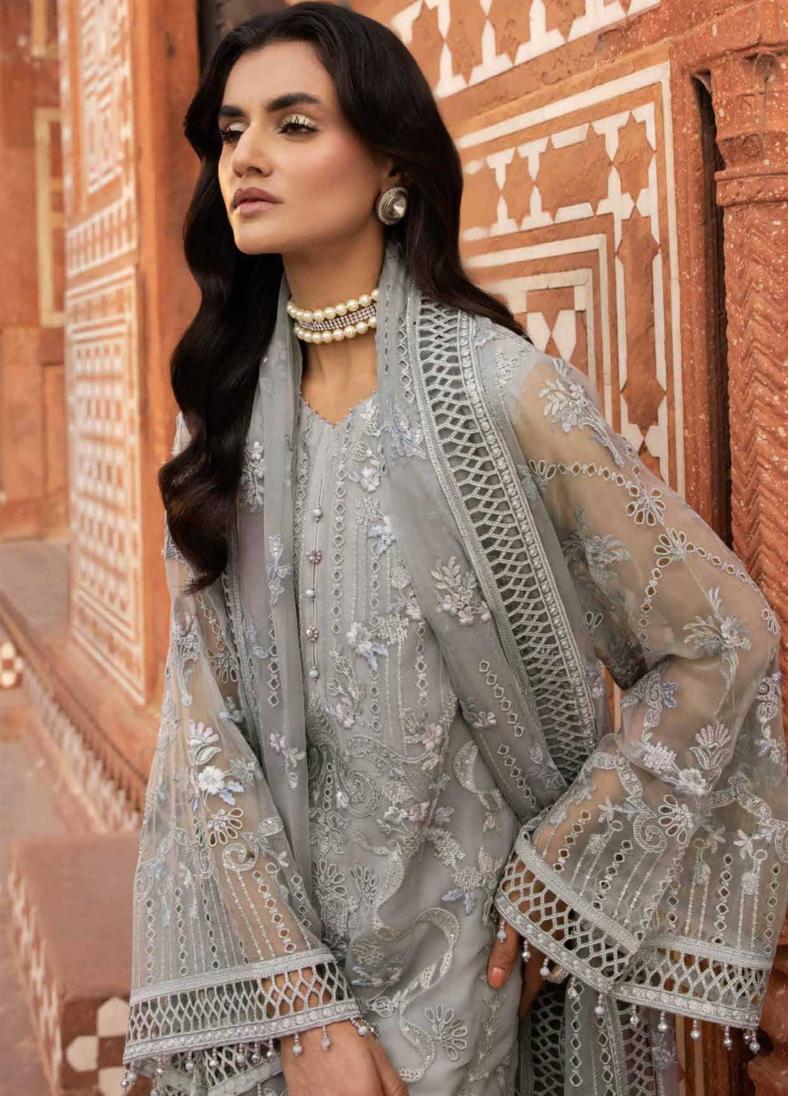 Dilkash By Lavish Premium Embroidered Chiffon 3 Piece Unstitched Suit LP25D D-05 ASHEN Dilkash By Lavish Premium Embroidered Chiffon 3 Piece Unstitched Suit LP25D D-05 ASHEN