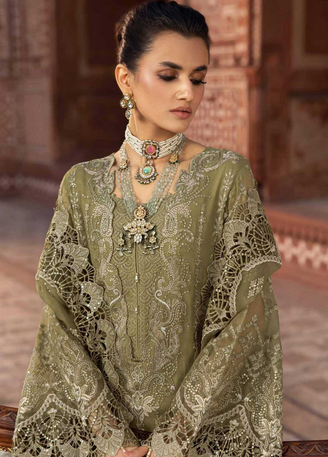 Dilkash By Lavish Premium Embroidered Chiffon 3 Piece Unstitched Suit LP25D D-07 DARK TAN Dilkash By Lavish Premium Embroidered Chiffon 3 Piece Unstitched Suit LP25D D-07 DARK TAN