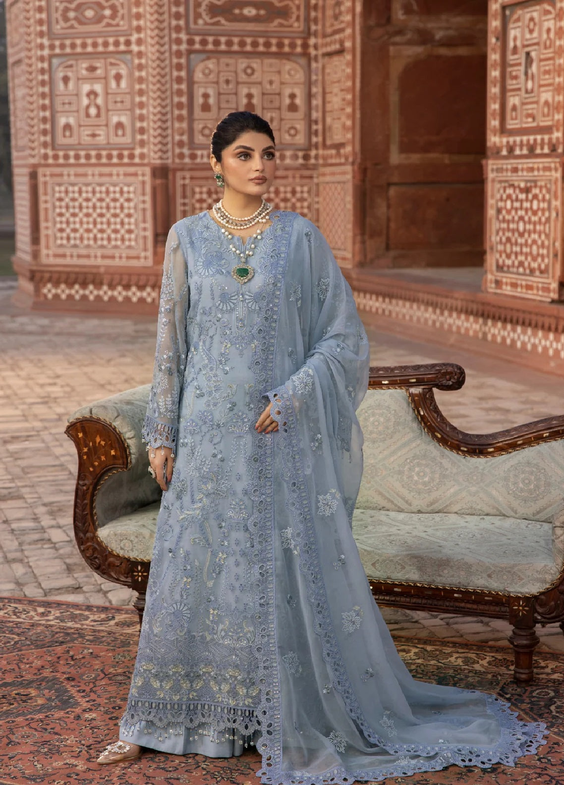 Dilkash By Lavish Premium Embroidered Chiffon 3 Piece Unstitched Suit LP25D D-10 BLUE HAZE Dilkash By Lavish Premium Embroidered Chiffon 3 Piece Unstitched Suit LP25D D-10 BLUE HAZE