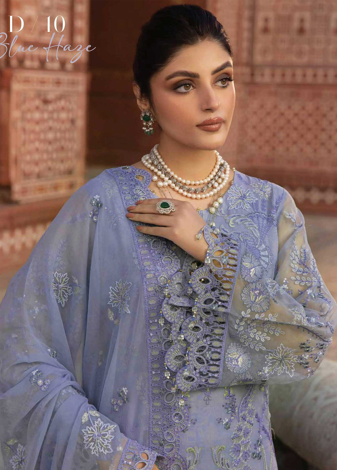 Dilkash By Lavish Premium Embroidered Chiffon 3 Piece Unstitched Suit LP25D D-10 BLUE HAZE Dilkash By Lavish Premium Embroidered Chiffon 3 Piece Unstitched Suit LP25D D-10 BLUE HAZE