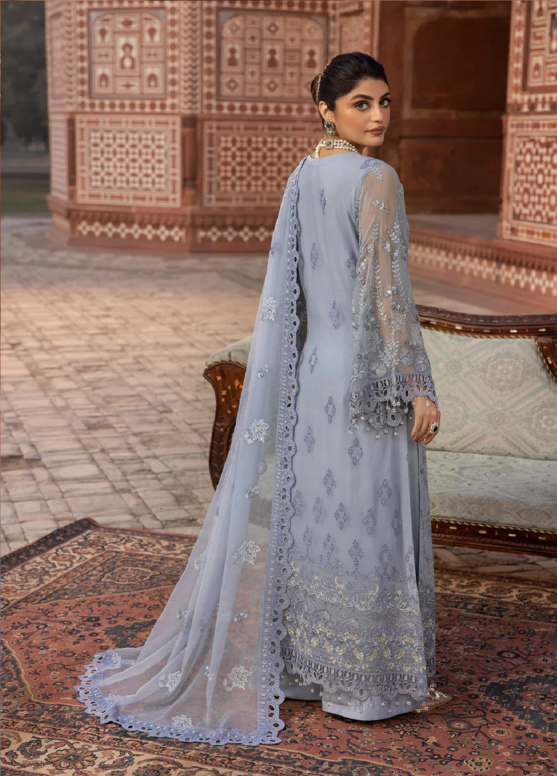Dilkash By Lavish Premium Embroidered Chiffon 3 Piece Unstitched Suit LP25D D-10 BLUE HAZE Dilkash By Lavish Premium Embroidered Chiffon 3 Piece Unstitched Suit LP25D D-10 BLUE HAZE