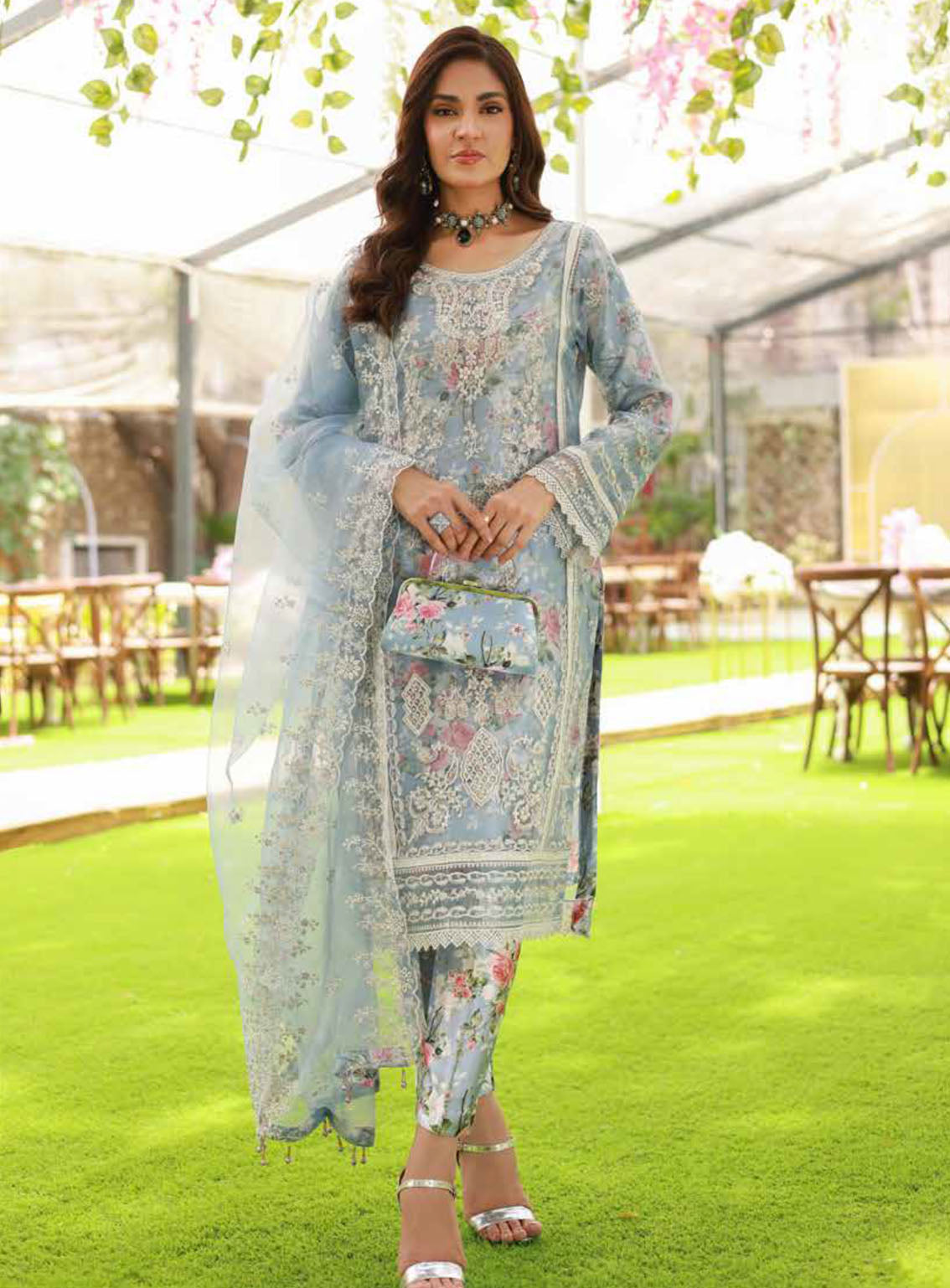 Elaf By Schick Luxury Embroidered Organza 3 Piece Semi Stitched Suit SDH24E LEO-01 Elaf By Schick Luxury Embroidered Organza 3 Piece Semi Stitched Suit SDH24E LEO-01