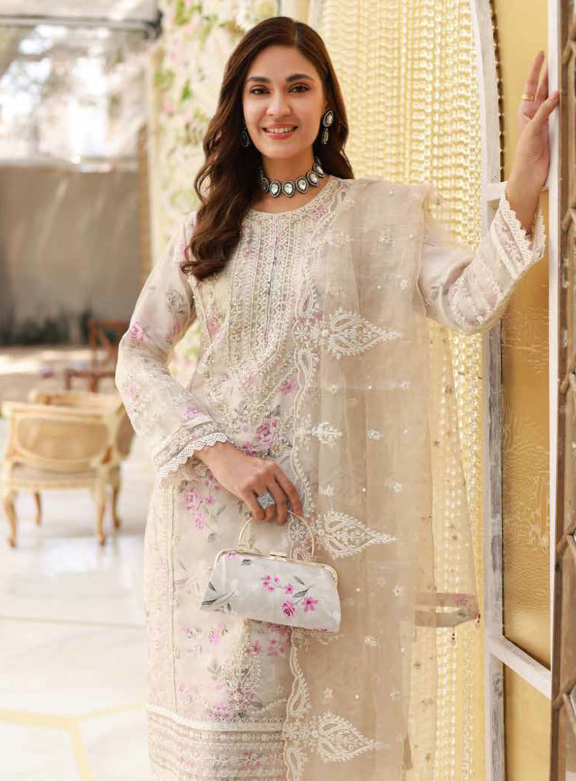 Elaf By Schick Luxury Embroidered Organza 3 Piece Semi Stitched Suit SDH24E LEO-03 Elaf By Schick Luxury Embroidered Organza 3 Piece Semi Stitched Suit SDH24E LEO-03