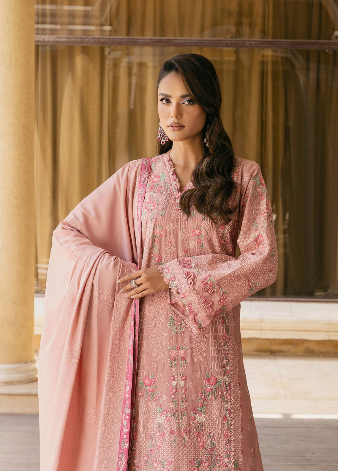 Elaf Luxury Embroidered Karandi 3 Piece Unstitched Suit EF25LW D-EWK-3A DUSTYROSE Elaf Luxury Embroidered Karandi 3 Piece Unstitched Suit EF25LW D-EWK-3A DUSTYROSE