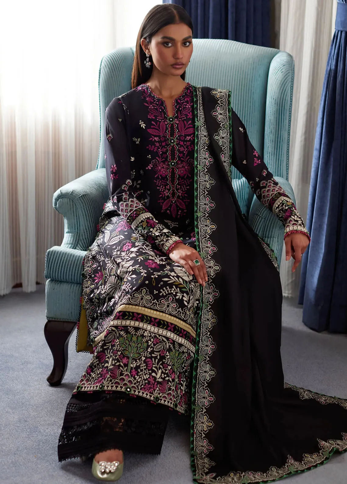 Elan Luxury Embroidered Lawn 3 Piece Unstitched Suit EL24LEL D-3B QISTINA Elan Luxury Embroidered Lawn 3 Piece Unstitched Suit EL24LEL D-3B QISTINA