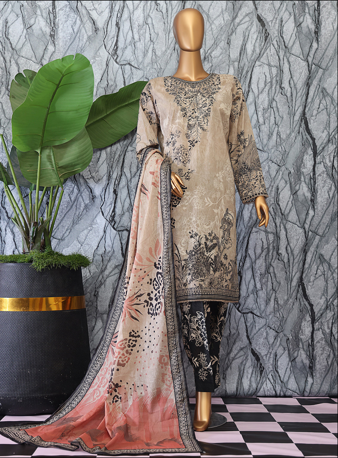 Elegant By HZ Textiles Embroidered Lawn 3 Piece Unstitched Suit HZ25EV2 EC-1044 Elegant By HZ Textiles Embroidered Lawn 3 Piece Unstitched Suit HZ25EV2 EC-1044