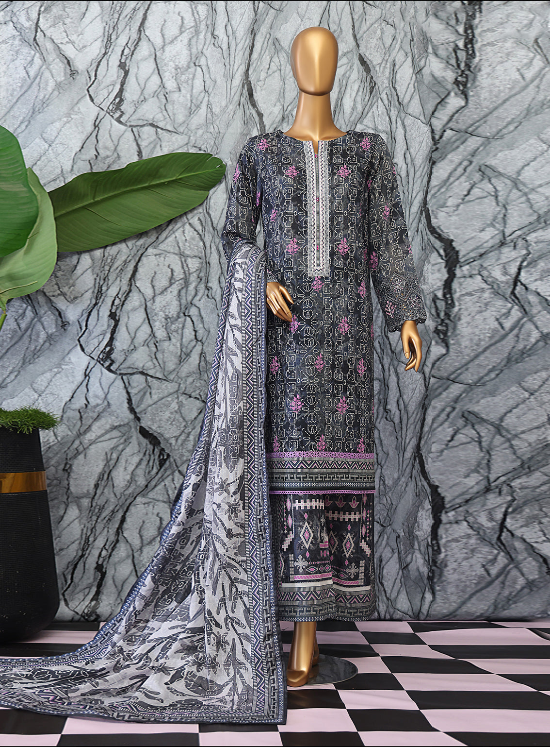 Elegant By HZ Textiles Embroidered Lawn 3 Piece Unstitched Suit HZ25EV2 EC-1047 Elegant By HZ Textiles Embroidered Lawn 3 Piece Unstitched Suit HZ25EV2 EC-1047