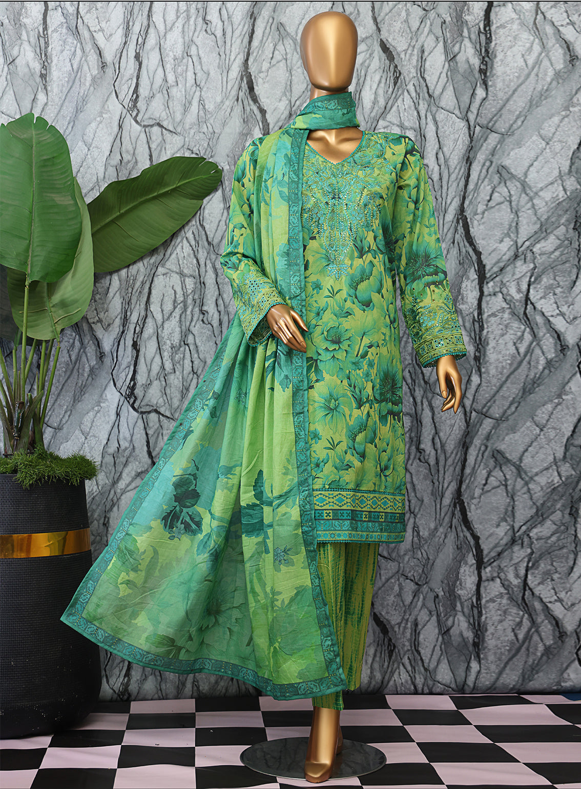 Elegant By HZ Textiles Embroidered Lawn 3 Piece Unstitched Suit HZ25EV2 EC-1049 Elegant By HZ Textiles Embroidered Lawn 3 Piece Unstitched Suit HZ25EV2 EC-1049