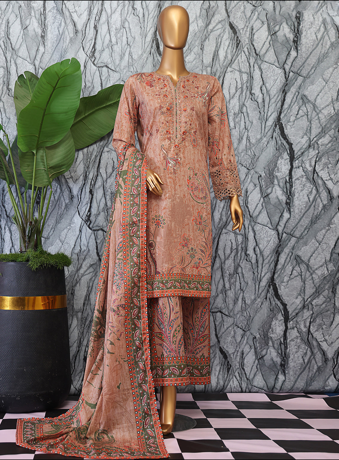 Elegant By HZ Textiles Embroidered Lawn 3 Piece Unstitched Suit HZ25EV2 EC-1050 Elegant By HZ Textiles Embroidered Lawn 3 Piece Unstitched Suit HZ25EV2 EC-1050