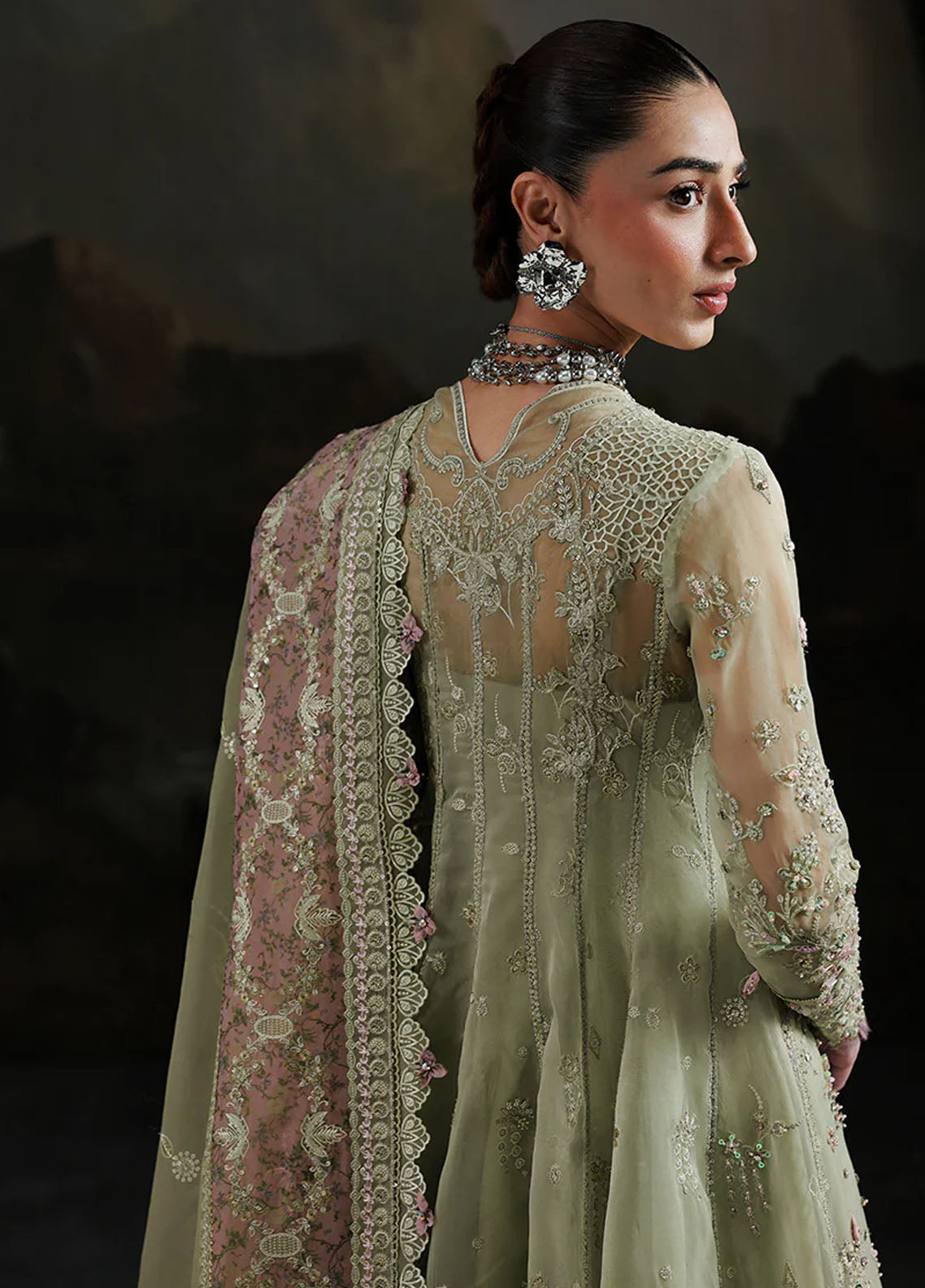 Elirah By Qalamkar Embroidered Organza 3 Piece Unstitched Suit QLM25EF D-MF-02 SAGE AURA Elirah By Qalamkar Embroidered Organza 3 Piece Unstitched Suit QLM25EF D-MF-02 SAGE AURA