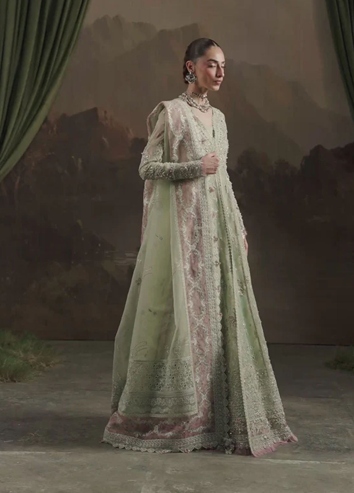Elirah By Qalamkar Embroidered Organza 3 Piece Unstitched Suit QLM25EF D-MF-02 SAGE AURA Elirah By Qalamkar Embroidered Organza 3 Piece Unstitched Suit QLM25EF D-MF-02 SAGE AURA