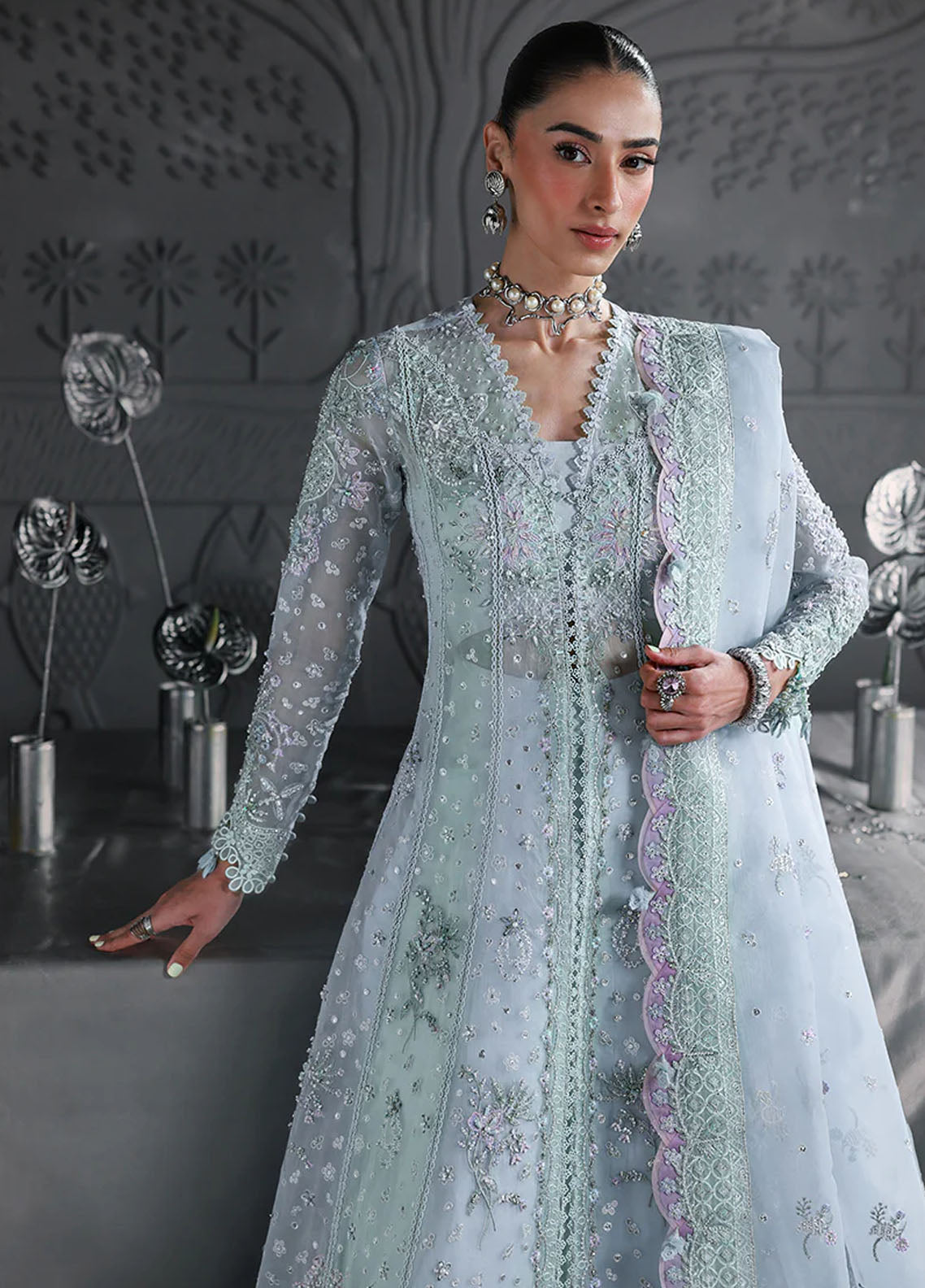 Elirah By Qalamkar Embroidered Organza 3 Piece Unstitched Suit QLM25EF D-MF-08 SERENE AQUA Elirah By Qalamkar Embroidered Organza 3 Piece Unstitched Suit QLM25EF D-MF-08 SERENE AQUA