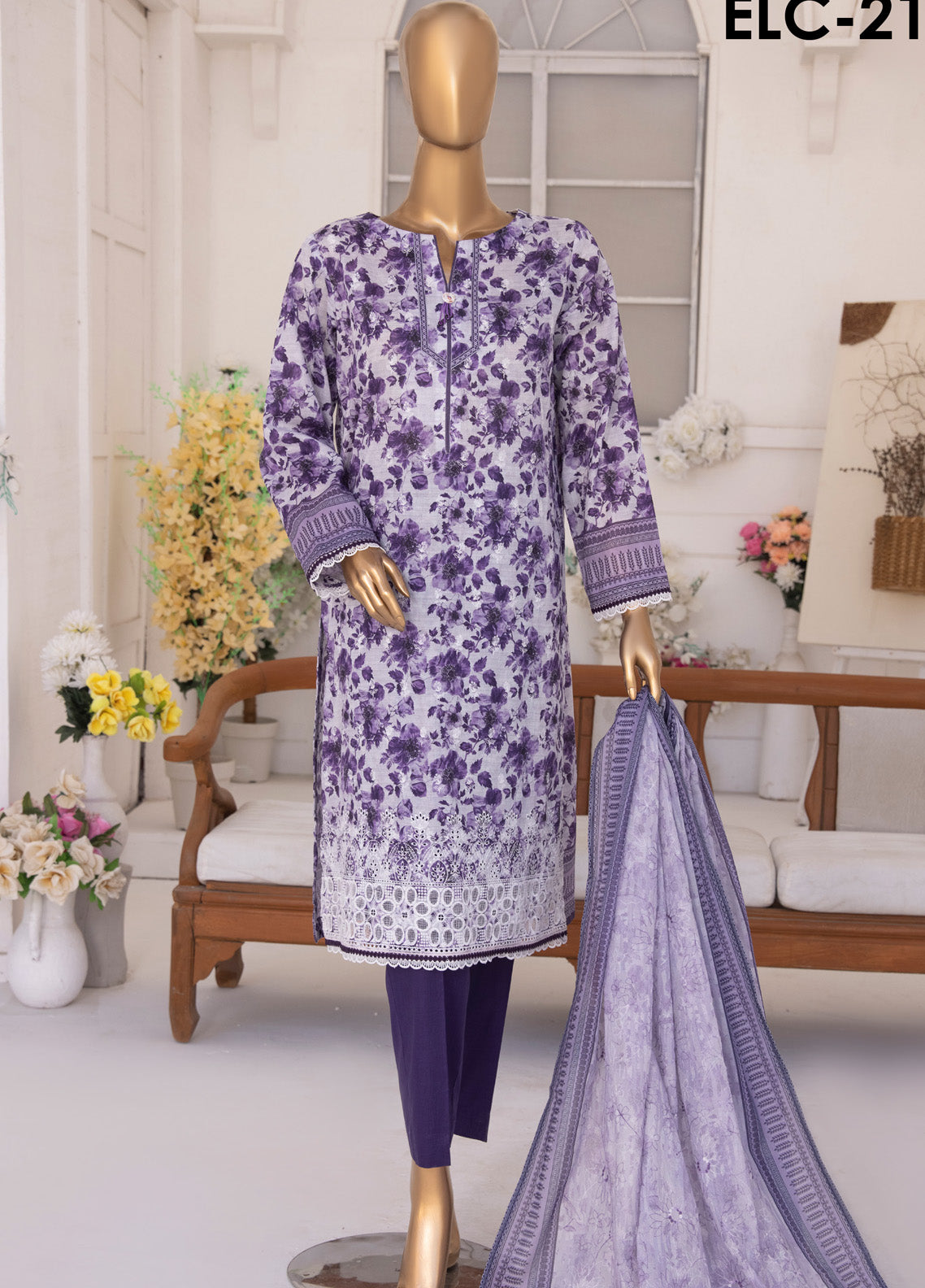 Elite By HZ Textile Embroidered Lawn 3 Piece Unstitched Suit HZ25EV2 ELC-218 Elite By HZ Textile Embroidered Lawn 3 Piece Unstitched Suit HZ25EV2 ELC-218