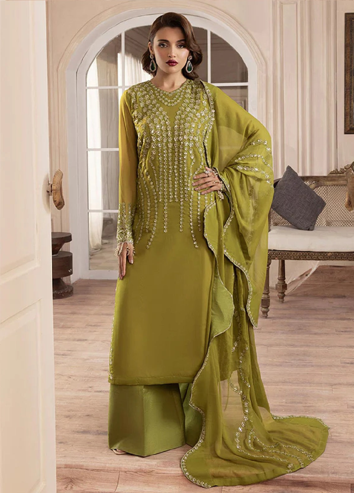 Elyssa By Sahane Embroidered Chiffon 3 Piece Unstitched Suit SNE25EF D-CT-19001 EVE Elyssa By Sahane Embroidered Chiffon 3 Piece Unstitched Suit SNE25EF D-CT-19001 EVE