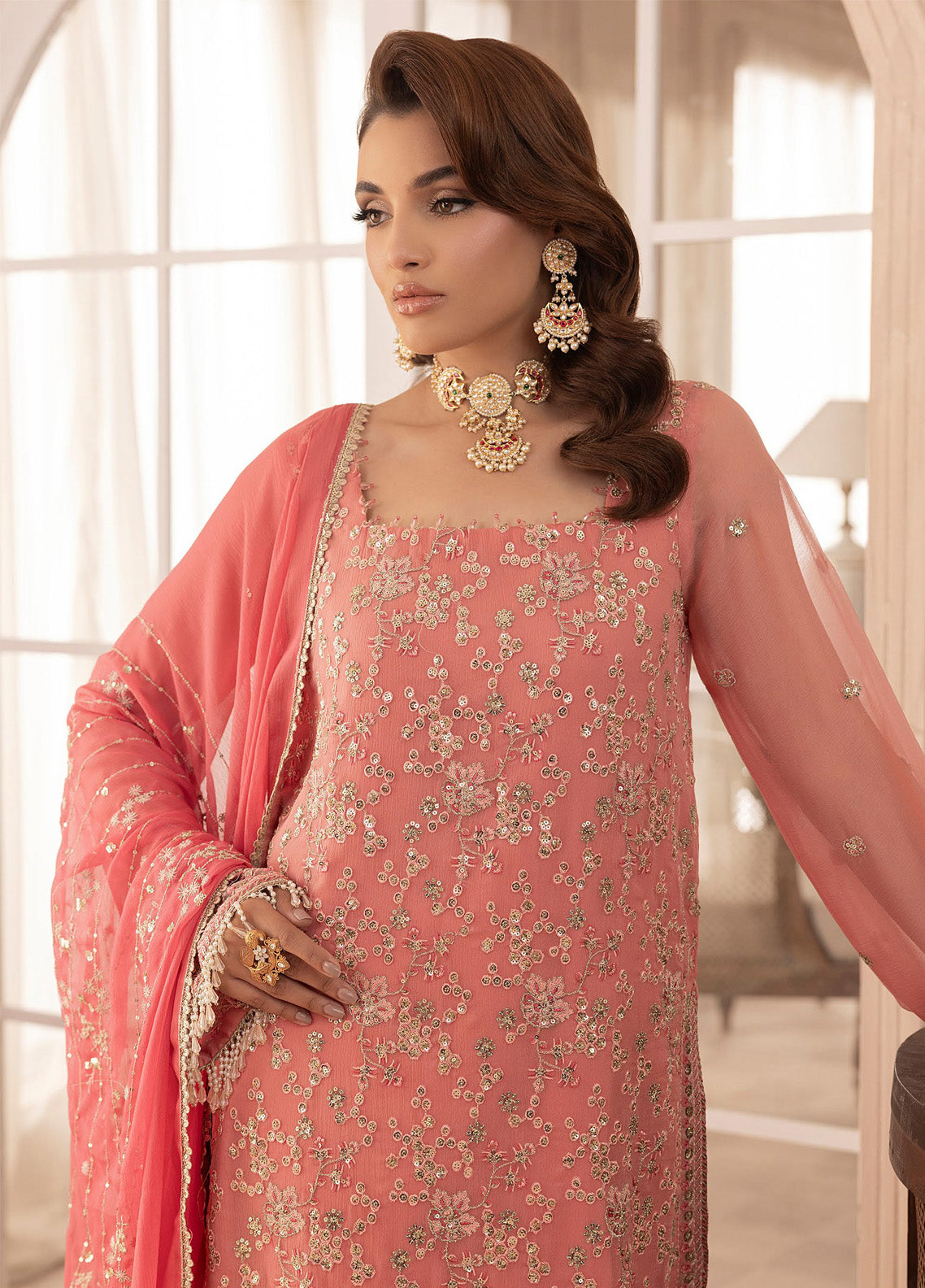 Elyssa By Sahane Embroidered Chiffon 3 Piece Unstitched Suit SNE25EF D-CT-19003 ROSA Elyssa By Sahane Embroidered Chiffon 3 Piece Unstitched Suit SNE25EF D-CT-19003 ROSA
