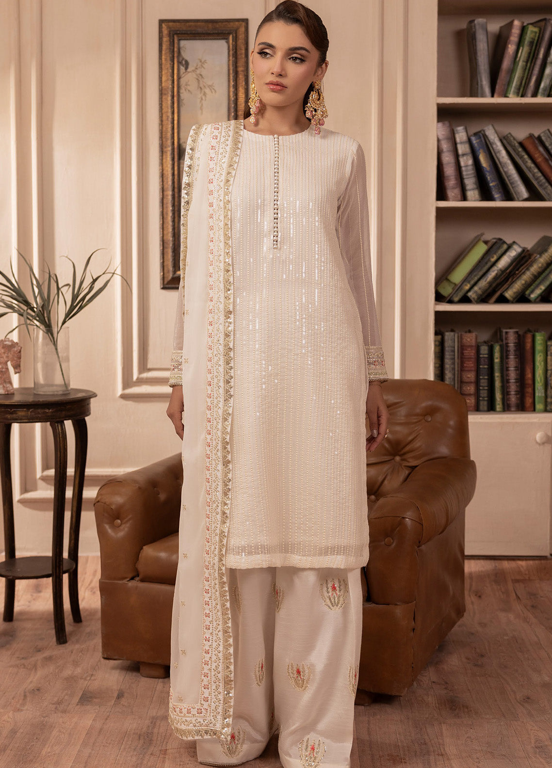 Elyssa By Sahane Embroidered Chiffon 3 Piece Unstitched Suit SNE25EF D-CT-19005 PERLE Elyssa By Sahane Embroidered Chiffon 3 Piece Unstitched Suit SNE25EF D-CT-19005 PERLE