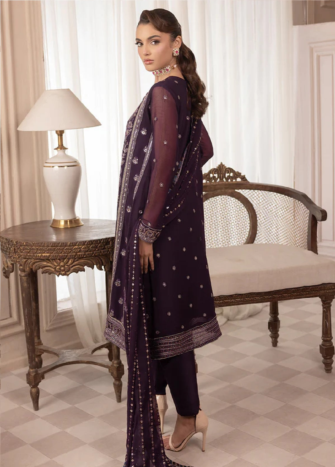 Elyssa By Sahane Embroidered Chiffon 3 Piece Unstitched Suit SNE25EF D-CT-19006 MURE Elyssa By Sahane Embroidered Chiffon 3 Piece Unstitched Suit SNE25EF D-CT-19006 MURE