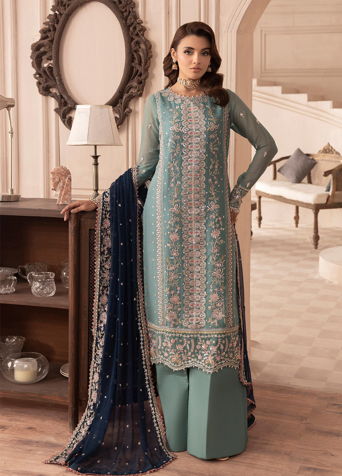 Elyssa By Sahane Embroidered Chiffon 3 Piece Unstitched Suit SNE25EF D-CT-19008 CEDRA Elyssa By Sahane Embroidered Chiffon 3 Piece Unstitched Suit SNE25EF D-CT-19008 CEDRA