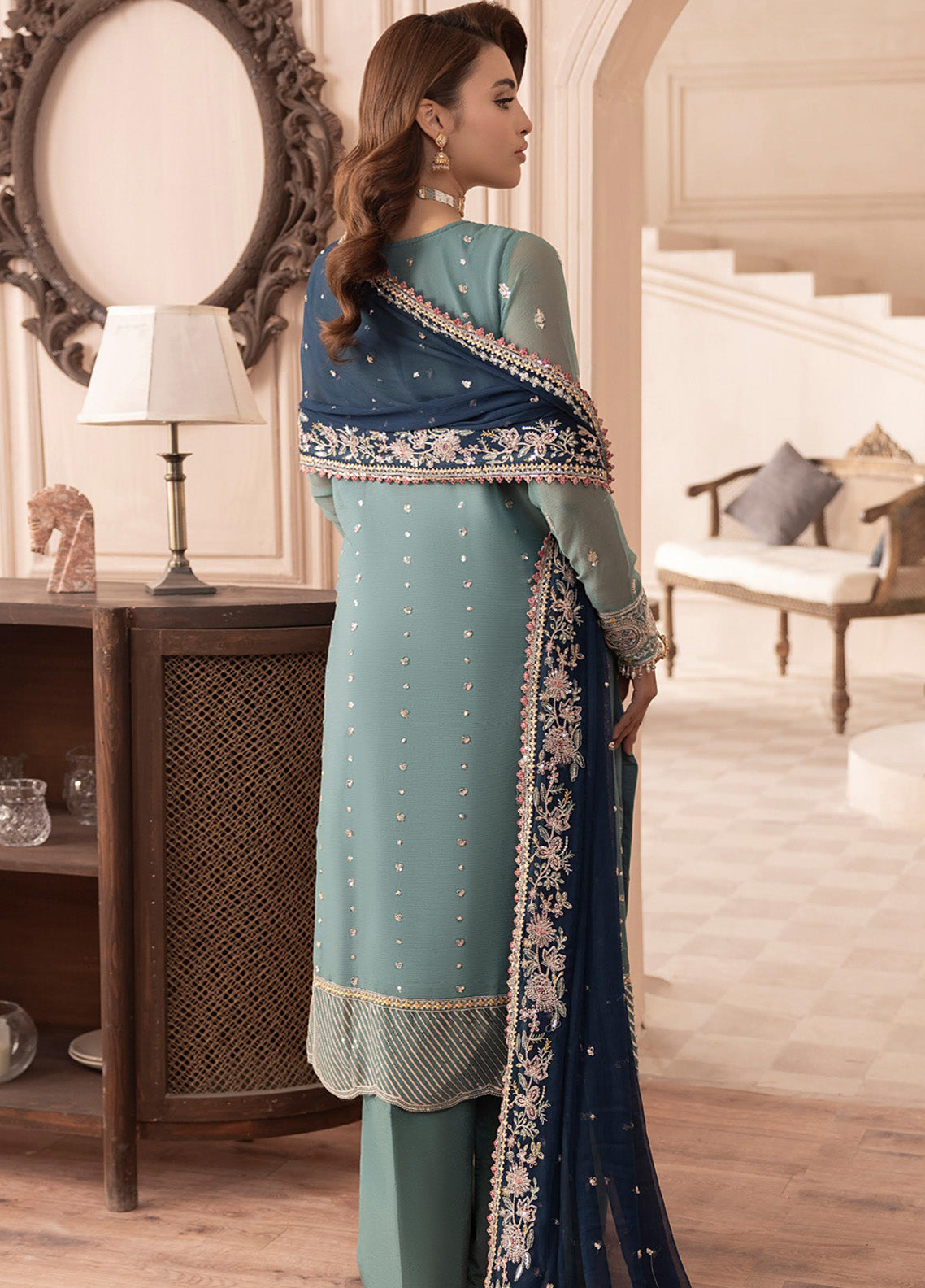 Elyssa By Sahane Embroidered Chiffon 3 Piece Unstitched Suit SNE25EF D-CT-19008 CEDRA Elyssa By Sahane Embroidered Chiffon 3 Piece Unstitched Suit SNE25EF D-CT-19008 CEDRA