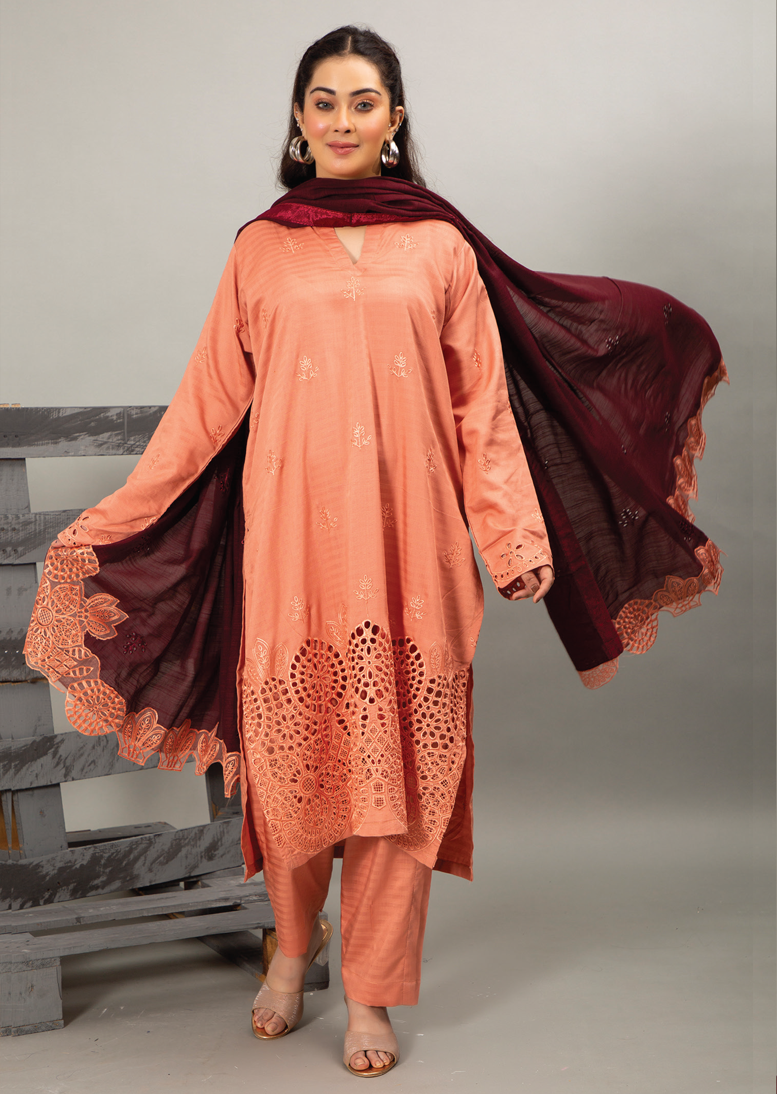 Embellish By Pashmina Embroidered Cotton Satin 3 Piece Unstitched Suit P24E D-01 Embellish By Pashmina Embroidered Cotton Satin 3 Piece Unstitched Suit P24E D-01