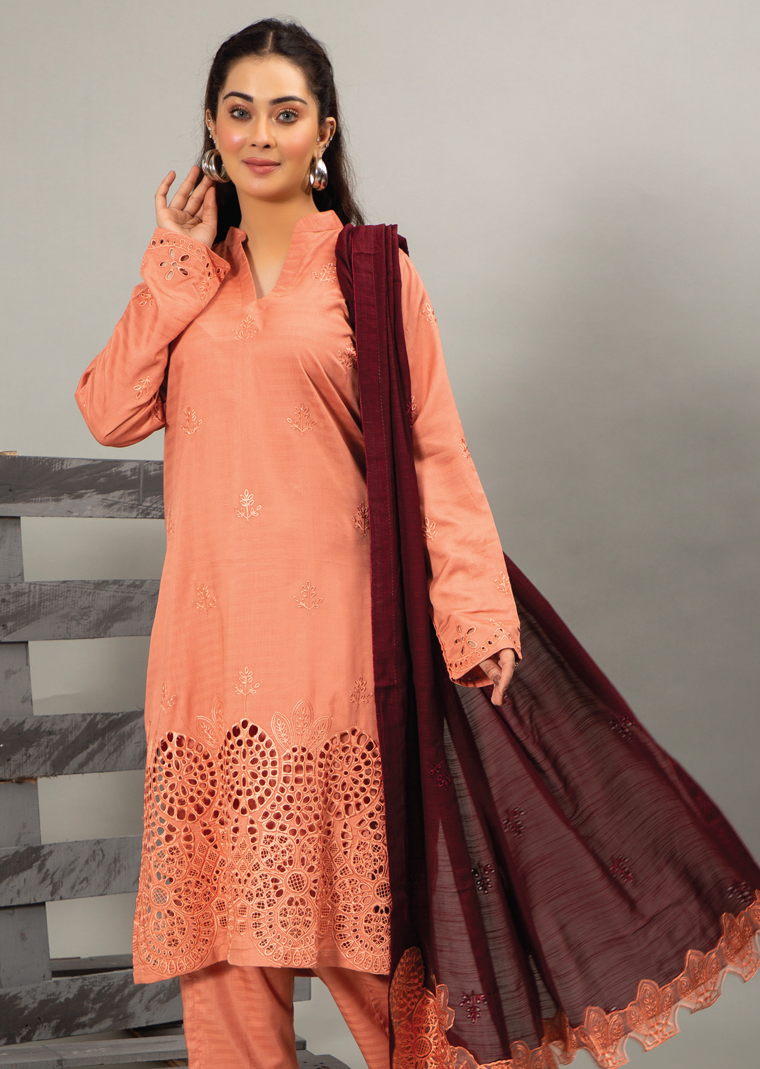 Embellish By Pashmina Embroidered Cotton Satin 3 Piece Unstitched Suit P24E D-01 Embellish By Pashmina Embroidered Cotton Satin 3 Piece Unstitched Suit P24E D-01
