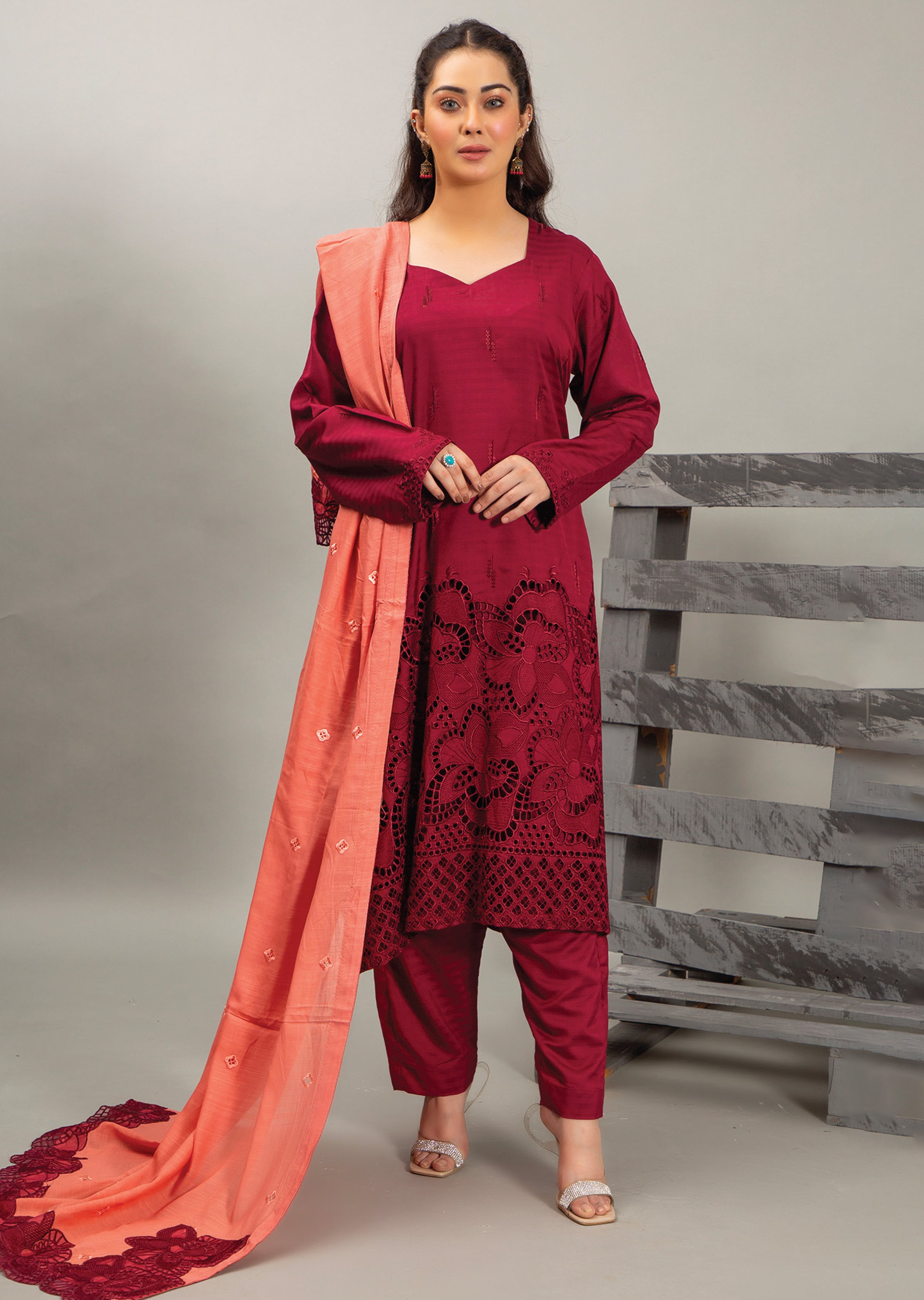 Embellish By Pashmina Embroidered Cotton Satin 3 Piece Unstitched Suit P24E D-06 Embellish By Pashmina Embroidered Cotton Satin 3 Piece Unstitched Suit P24E D-06