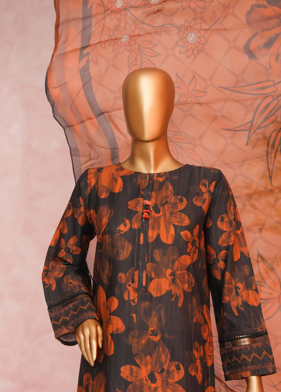 Enchant Linnokara Prints By HZ Textile Printed Lawn 3 Piece Stitched Suit HZ25ELP PLK-547 NIGHT ORANGES Enchant Linnokara Prints By HZ Textile Printed Lawn 3 Piece Stitched Suit HZ25ELP PLK-547 NIGHT ORANGES