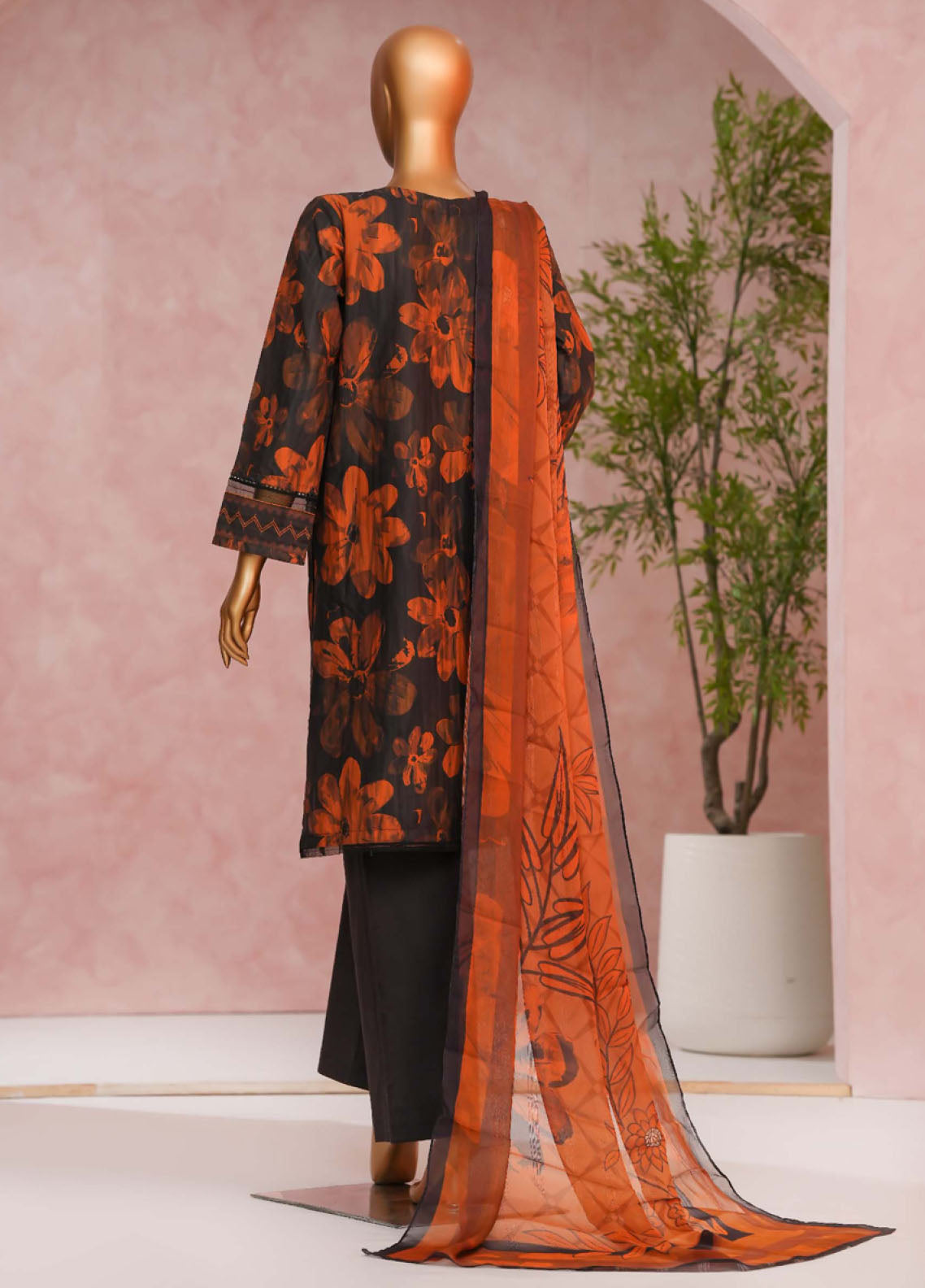 Enchant Linnokara Prints By HZ Textile Printed Lawn 3 Piece Stitched Suit HZ25ELP PLK-547 NIGHT ORANGES Enchant Linnokara Prints By HZ Textile Printed Lawn 3 Piece Stitched Suit HZ25ELP PLK-547 NIGHT ORANGES