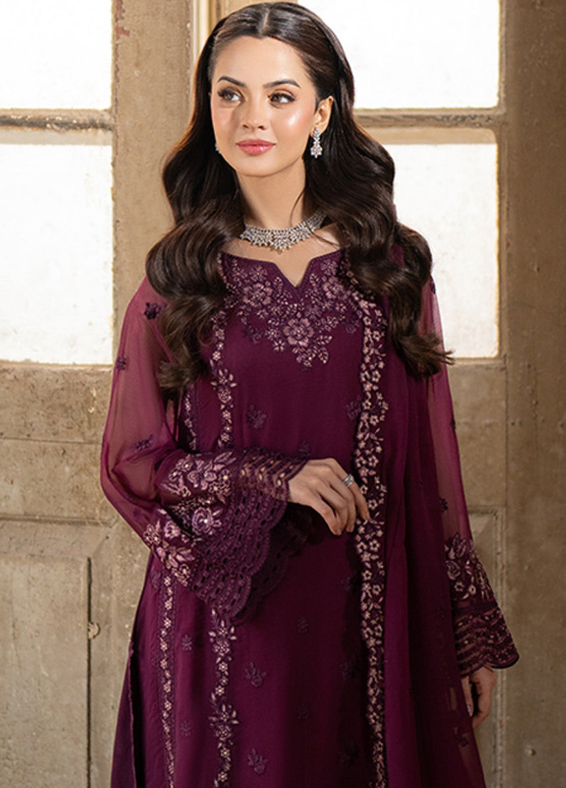 Ensembles By Azure Embroidered Chiffon 3 Piece Unstitched Suit AZU24F3P D-MERLOT GRACE Ensembles By Azure Embroidered Chiffon 3 Piece Unstitched Suit AZU24F3P D-MERLOT GRACE