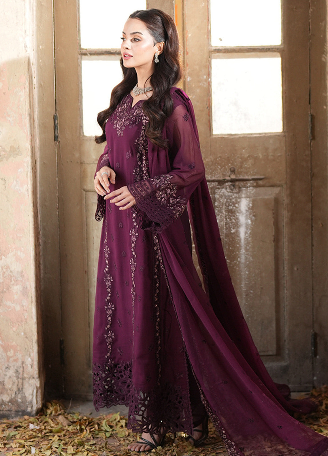Ensembles By Azure Embroidered Chiffon 3 Piece Unstitched Suit AZU24F3P D-MERLOT GRACE Ensembles By Azure Embroidered Chiffon 3 Piece Unstitched Suit AZU24F3P D-MERLOT GRACE