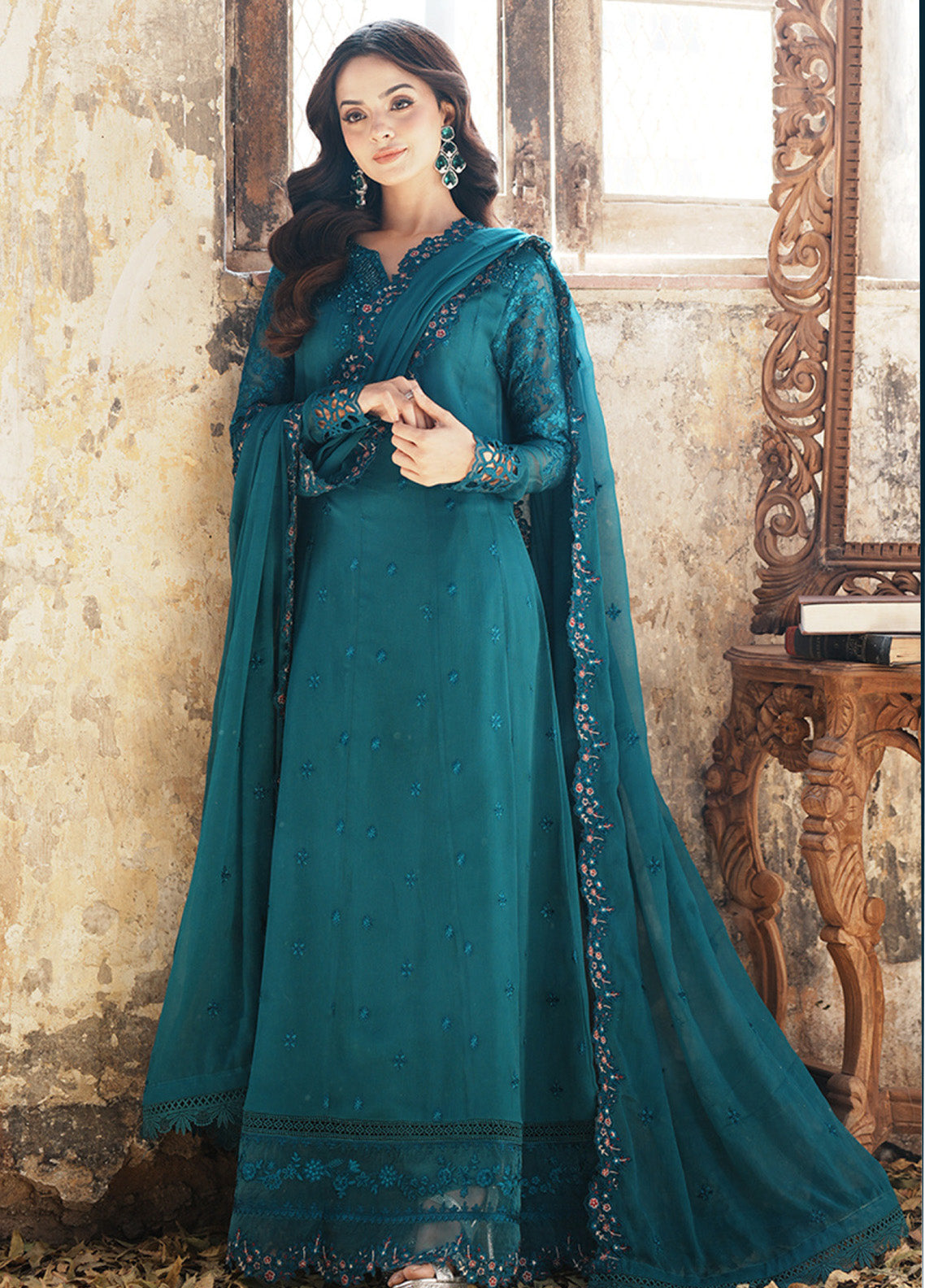 Ensembles By Azure Embroidered Chiffon 3 Piece Unstitched Suit AZU24F3P D-MYSTIC TEAL Ensembles By Azure Embroidered Chiffon 3 Piece Unstitched Suit AZU24F3P D-MYSTIC TEAL