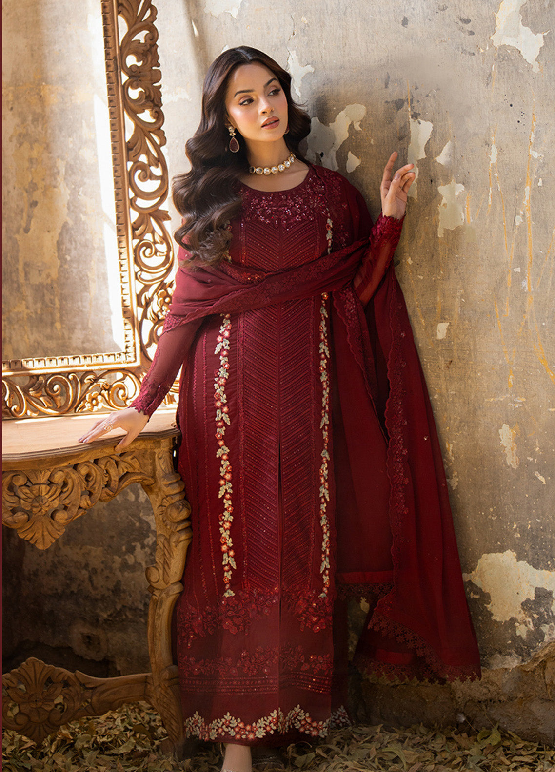 Ensembles By Azure Embroidered Chiffon 3 Piece Unstitched Suit AZU24F3P D-RED MIST Ensembles By Azure Embroidered Chiffon 3 Piece Unstitched Suit AZU24F3P D-RED MIST