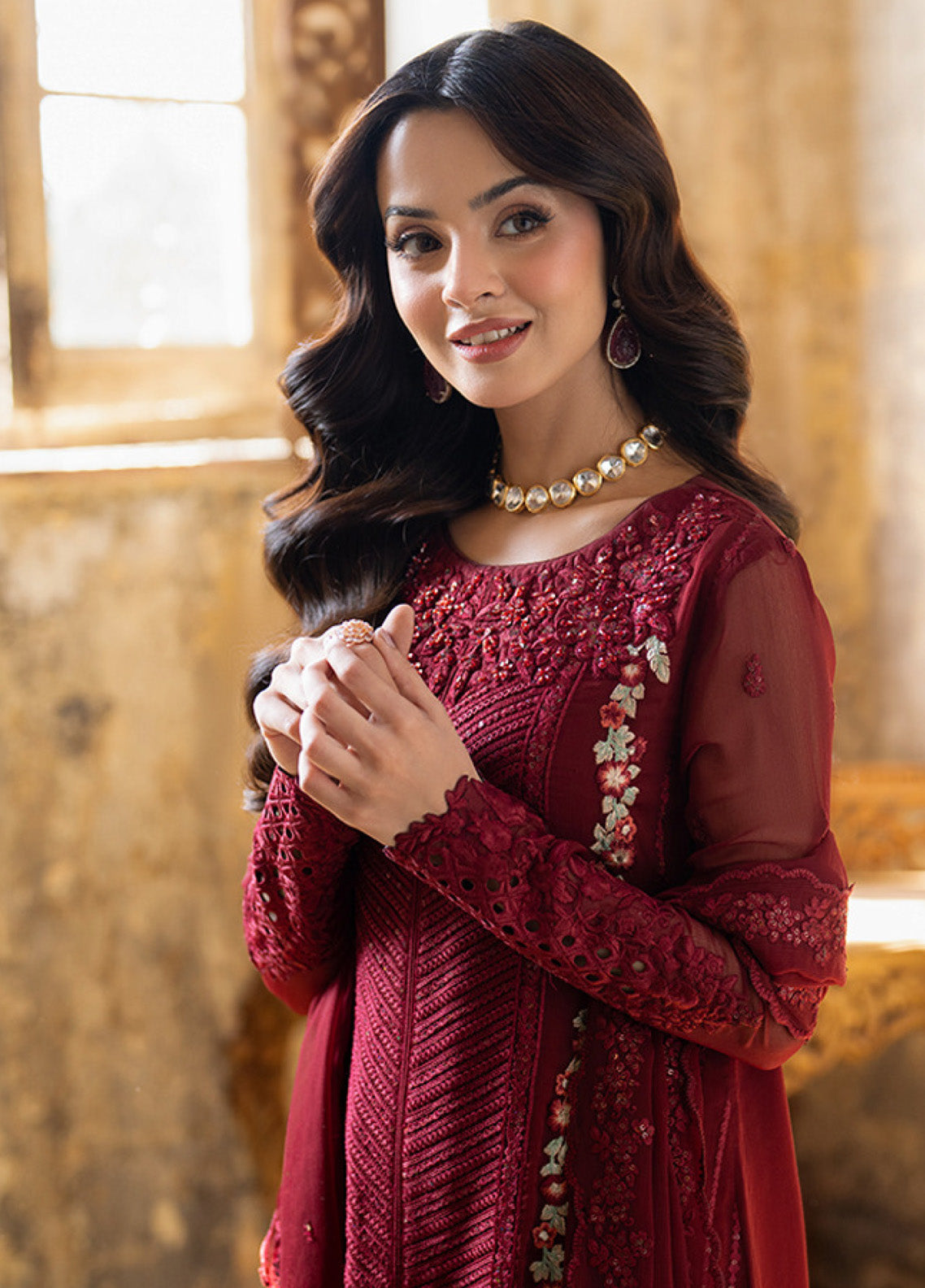 Ensembles By Azure Embroidered Chiffon 3 Piece Unstitched Suit AZU24F3P D-RED MIST Ensembles By Azure Embroidered Chiffon 3 Piece Unstitched Suit AZU24F3P D-RED MIST