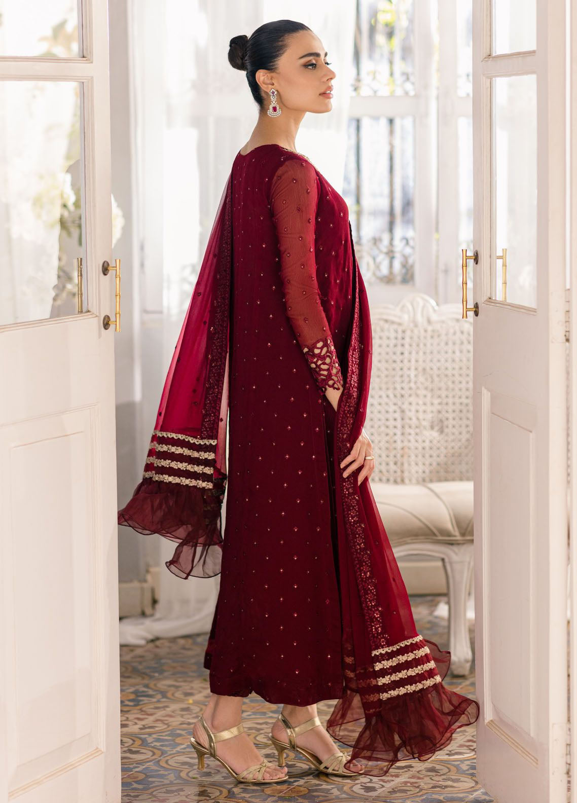 Ensembles By Azure Embroidered Chiffon 3 Piece Unstitched Suit AZU24EF ES-050 GARNET GLAM Ensembles By Azure Embroidered Chiffon 3 Piece Unstitched Suit AZU24EF ES-050 GARNET GLAM